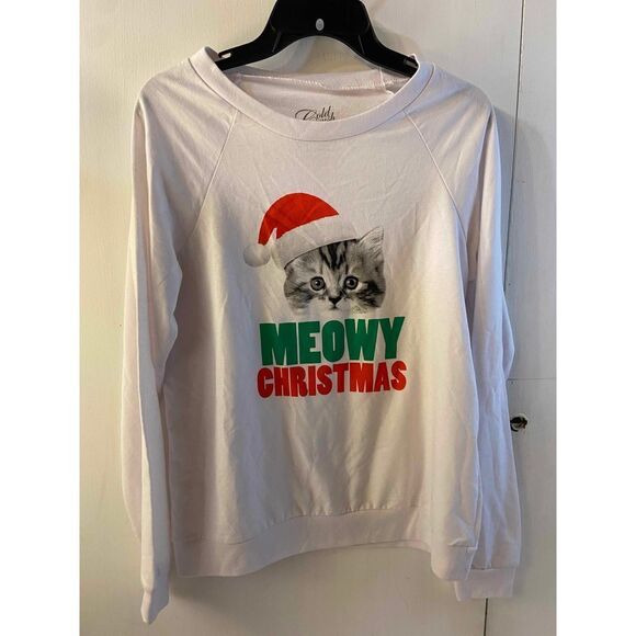 Cold Crush Cat Kitten Santa Hat Xl juniors Meowy Christmas sweatshirt - Picture 1 of 6